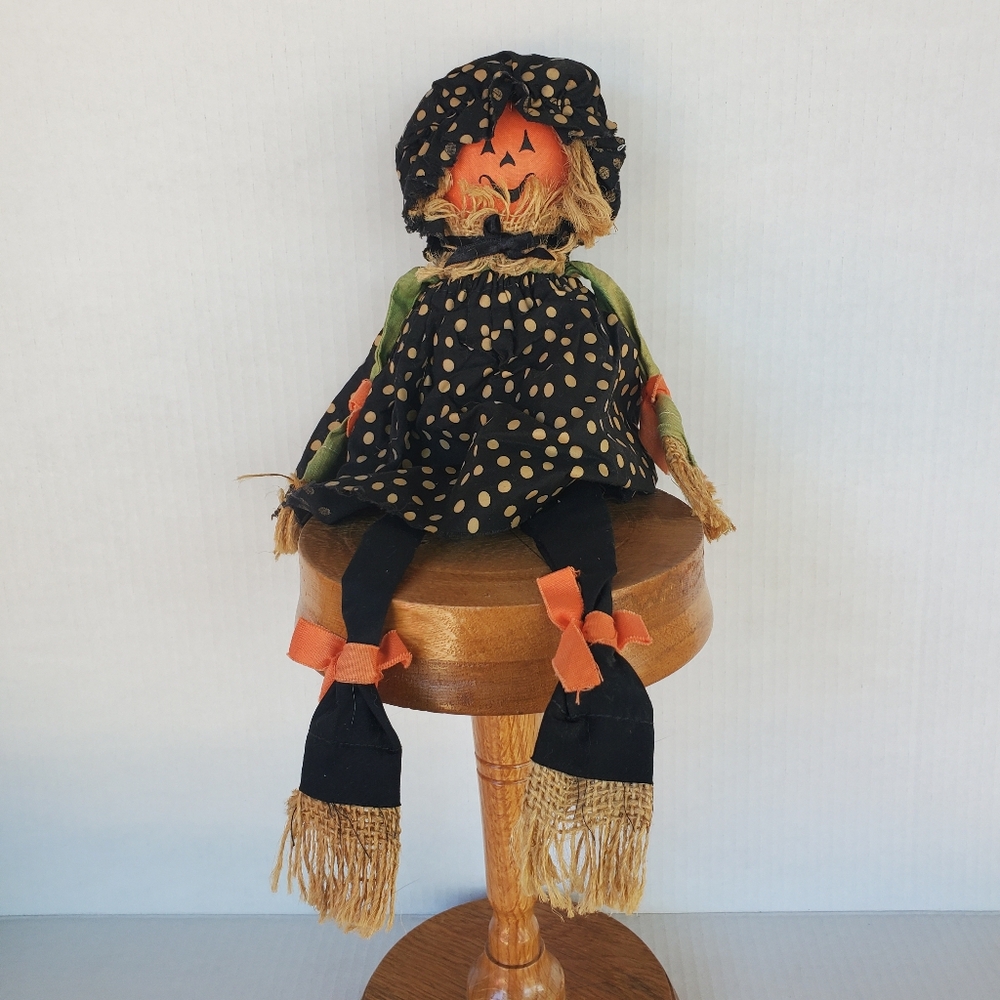 Overly Raker Halloween Pumpkin Scarecrow Witch Doll Weighted Shelf Sitter Straw
